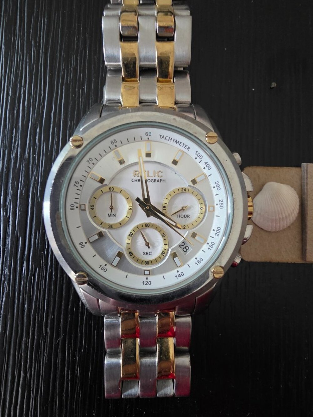 Item #W117 Relic Chronograph 3 dial Gold/Silver 9.5 in Watch.